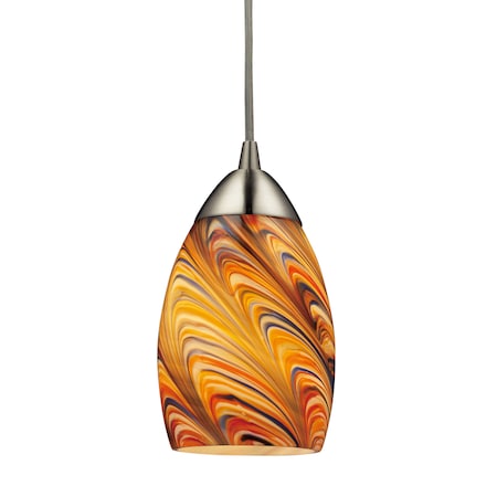 Vortex 1-Light Mini Pendant In Satin Nickel With Multi-colored Glass